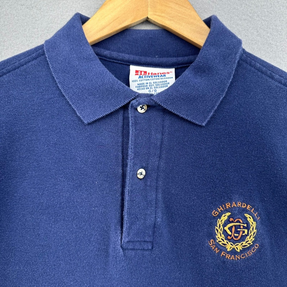 90s Ghirardelli San Francisco Employee Polo Shirt Embroidered Blue L VTG 1990s